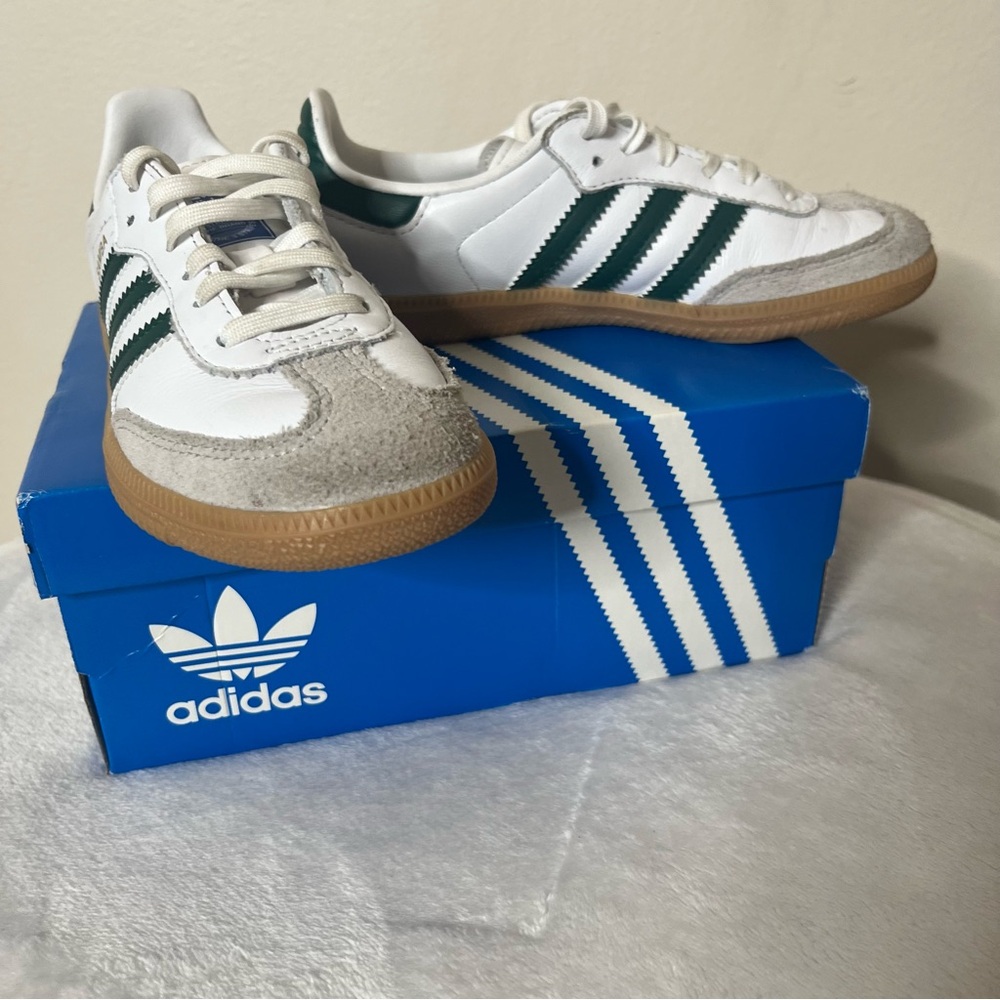Adidas OG Samba White Green Collegiate Stripe Leather Gum Sole Sneakers Kids‎ 13
